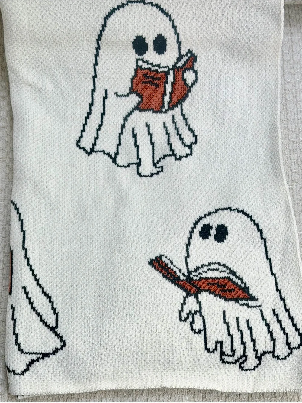 Goblin & Ghoul Ghost Reading Books Viral Throw Blanket Halloween Decor 50x70 NWT